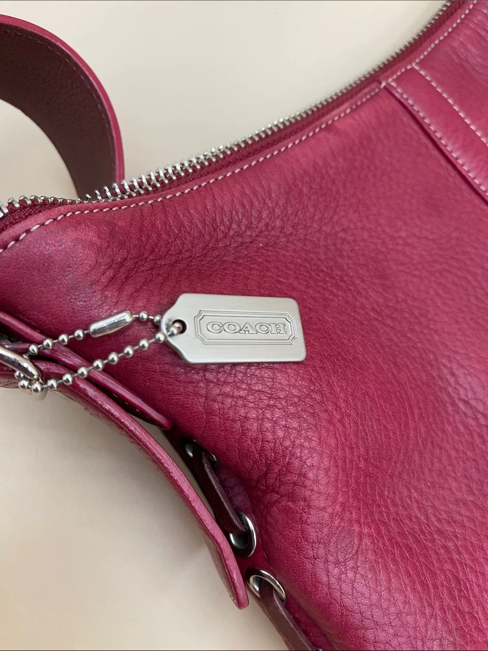 Coach Cherry Red Pebbled Leather Shoulder Bag